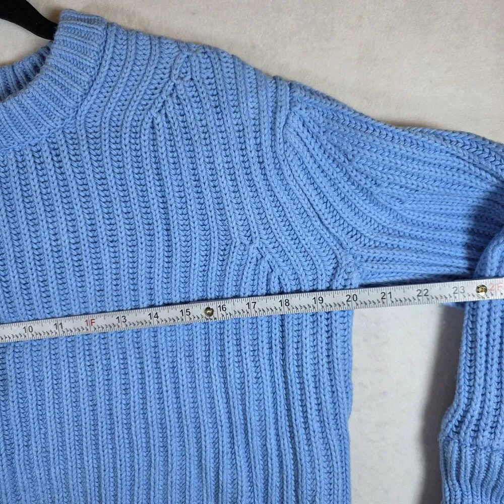 J.CREW Blue Cotton Ribbed-Knit Crew Neck Raglan Pullover Sweater Women's S